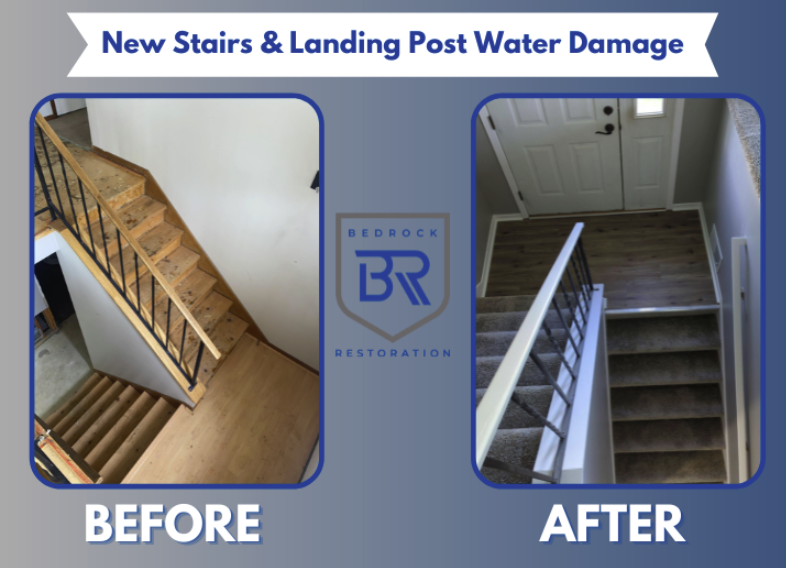 New Stairs and Landing Post Before and After